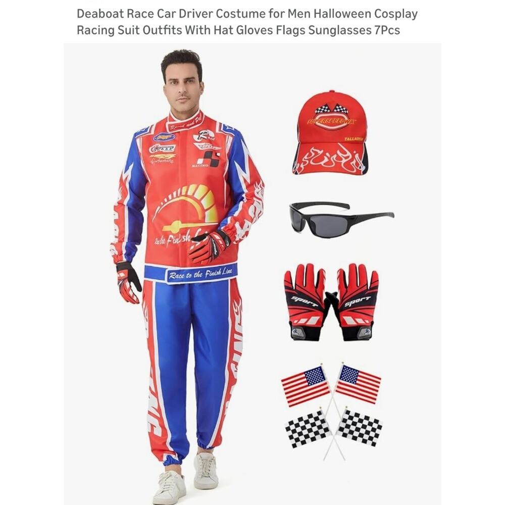 * Race Car Driver Costume Halloween Cosplay Racing Suit Outfit Large